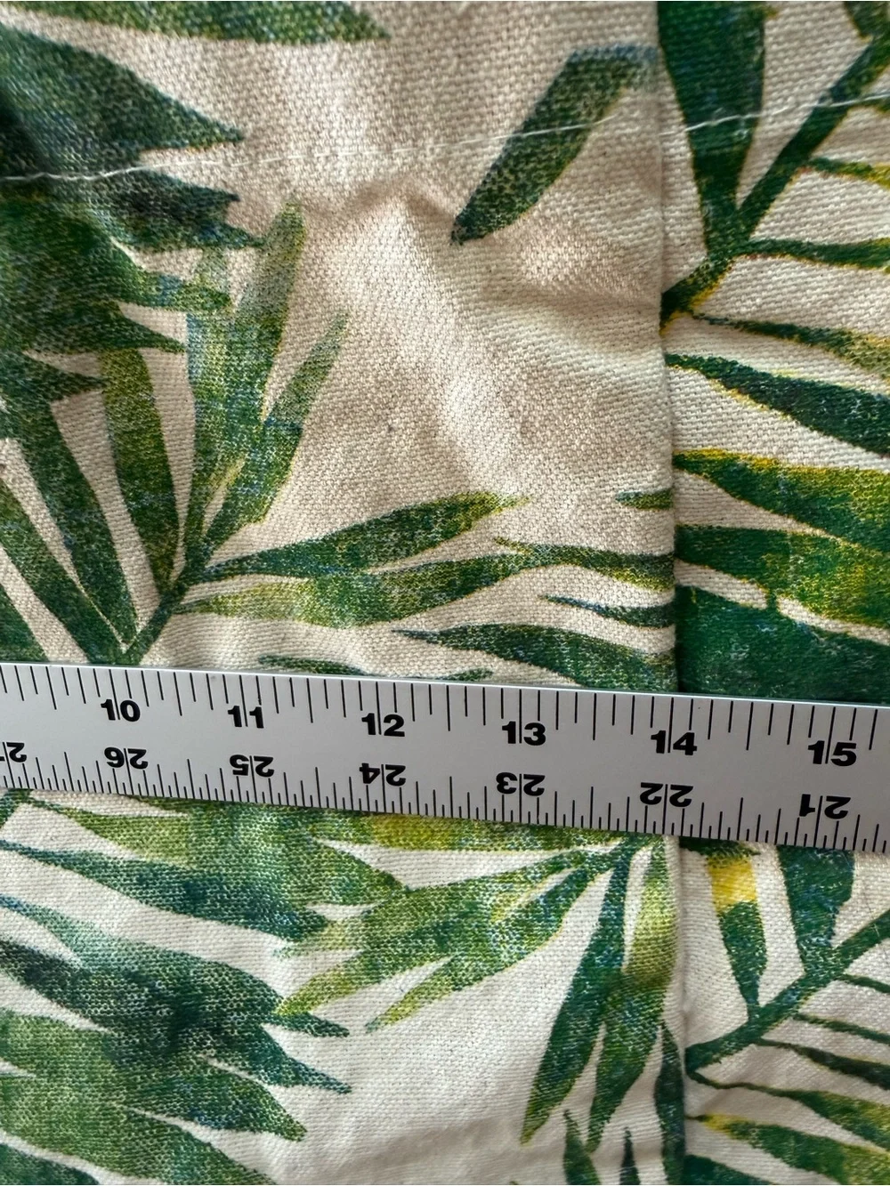 Tropical Leaf Print Canvas Tote with Brown faux leather Straps- 14x17”